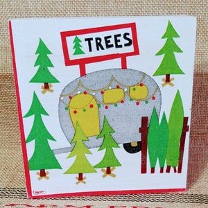 HANDCRAFTED TIERED TRAY DECOR/MINI WOOD SIGN/CHRISTMAS TREES /VINTAGE CAMPER